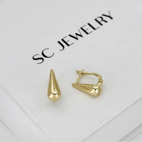 14K Gold Plated Teardrop Huggie Earrings | Minimalist Dainty Jewelry - Picture 7 of 12